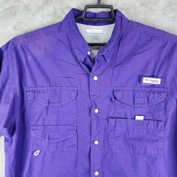 Mens Purple Columbia PFG Fishing Shirt Button Down Short Sleeve Size L - Picture 4 of 13